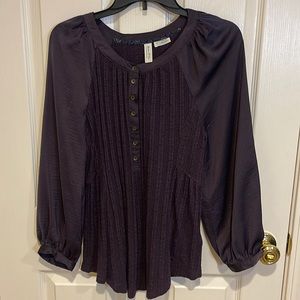 Meadow Rue by Anthropologie Plum Waffle Weave Popover Blouse - Size Medium